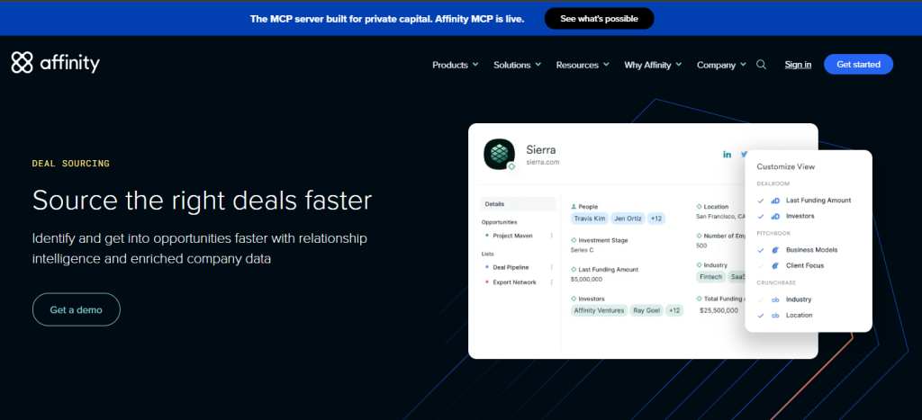 Affinity relationship intelligence platform for private equity deal sourcing